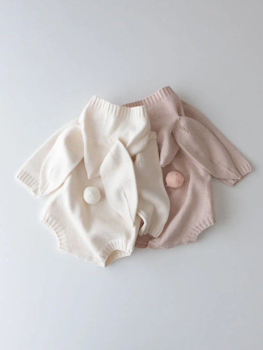 Knitted Baby Romper Newborn Hooded Baby Girl Boy Romper Clothes With Bunny Ear Cotton Infant Sweater Romper Toddler Jumpsuit