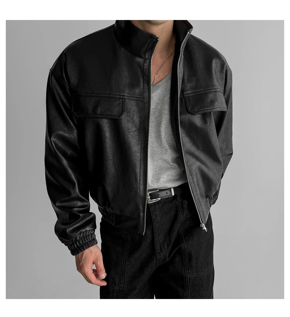 Mauroicardi Spring Autumn Cool Short Waterproof Thickened Warm Black Pu Leather Bomber Jacket Men Zip Up Luxury Designer Clothes