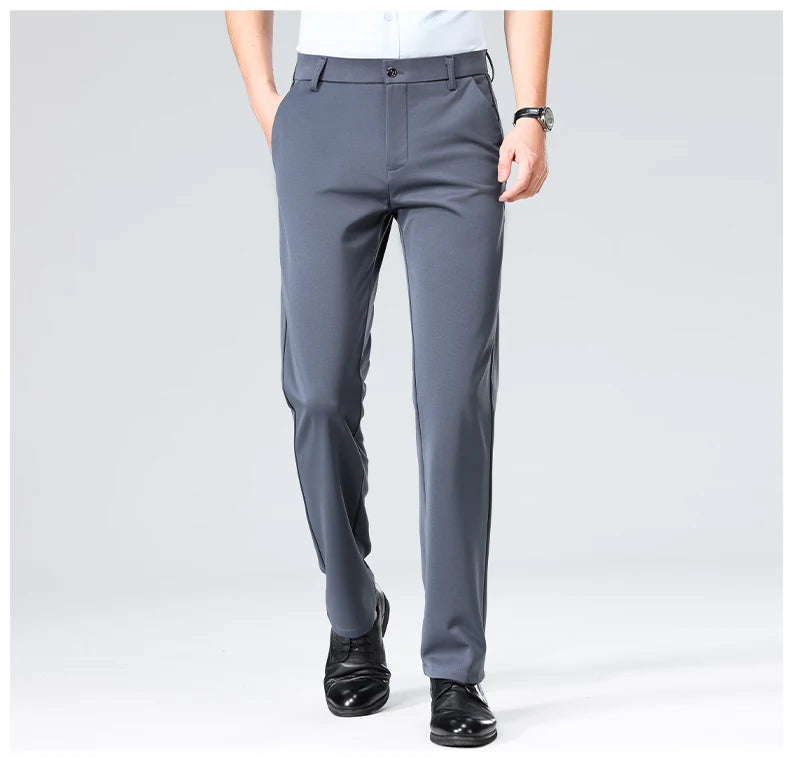 29-42 Men's Summer Thin Fashion Business Casual Suit Pants Long Pants Men's Elastic Straight Sleeve Formal Pants Plus Size 28-40