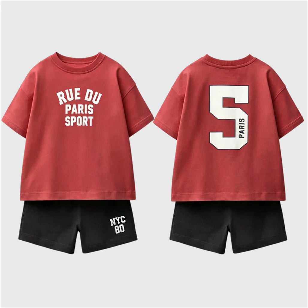 Casual Costume For Boys Child Short-sleeved Outfits Fashion Casual Clothes Summer Kids Tshirt+Shorts Two Piece Set Outer Wear