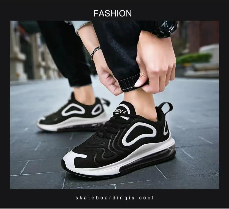 Low-Top Running Shoes Men's Large Size Air-Cushioned Casual Thick-Heeled Breathable Wear-Resistant Stripe Pattern Sports Shoes