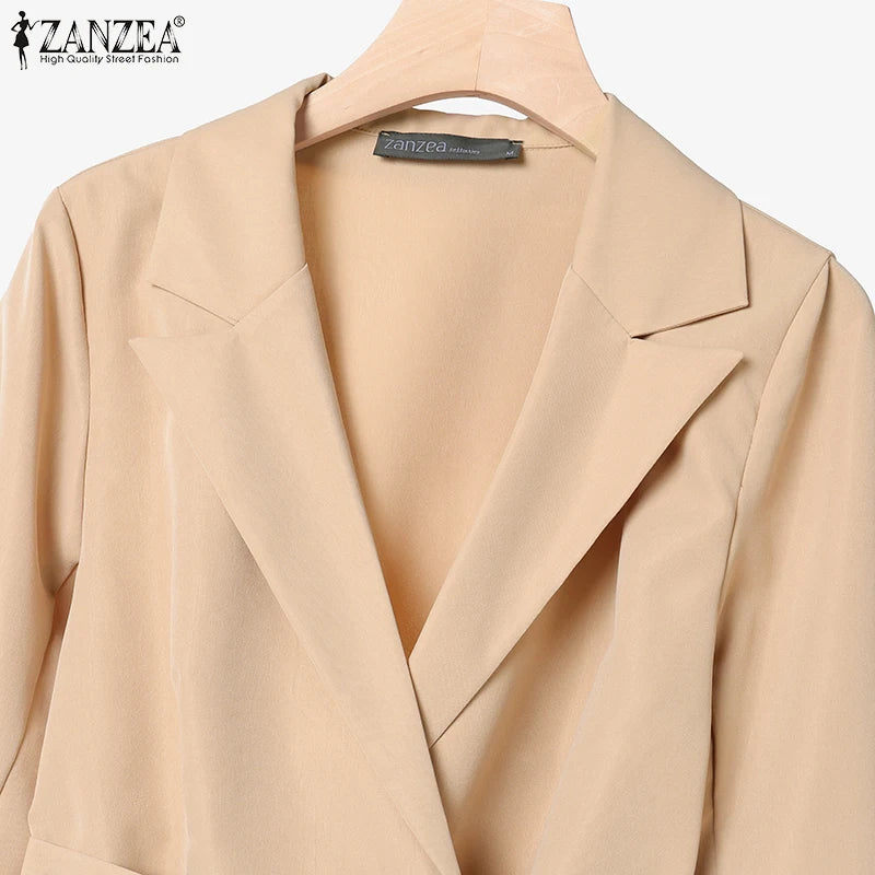 ZANZEA Elegant 2 Pieces Pant Sets Long Sleeve Belted Lightweight Blazer & Wide Leg Pant 2pcs Suits Office Lady Commuting Sets BAZAARHUBO