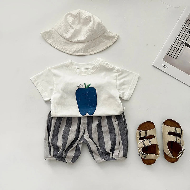 Fashion Baby Fruit Printed Short Sleeve Top Kids Girls Casual Cotton T-shirt Korean Boys' Round Neck Versatile Clothes