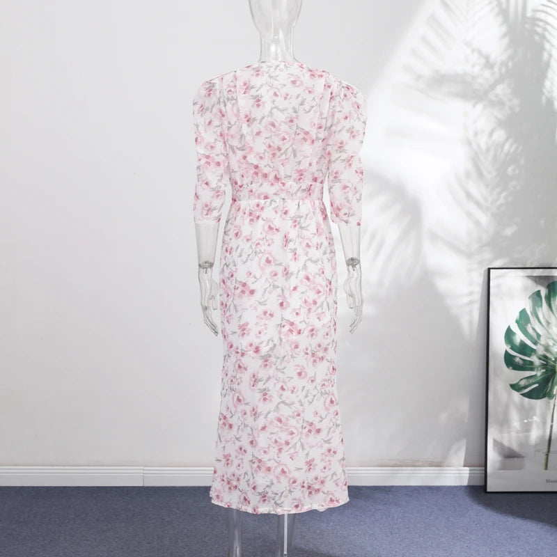 Casual Printed Mini Dress Women Full Sleeve Button V-neck Lady Short Dresses Waist Tape 2026 Spring Summer Female Robe Beach