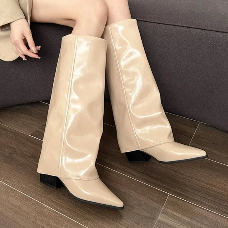 Women Chunky High Boots Pointed Toe Shoes Sexy Lady Dress Gladiator Autumn New 2024 Trend Retro Fad Woman Boots Goth Botas Mujer