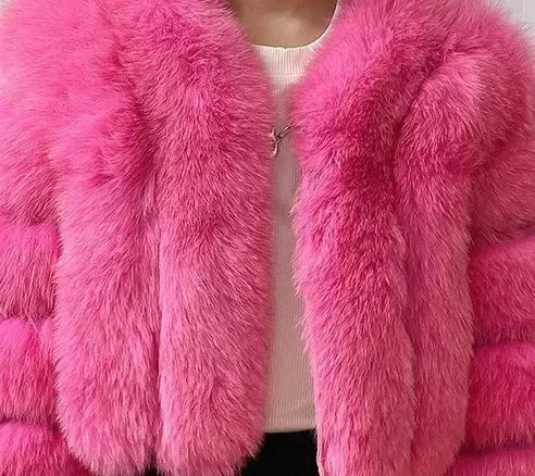 Faux Fox Fur Coat V-Neck Winter Woman Long Sleeve Warm Winter Coat Women Fashion Luxury New Fur Jacket Teddy Chic Outwear 2024