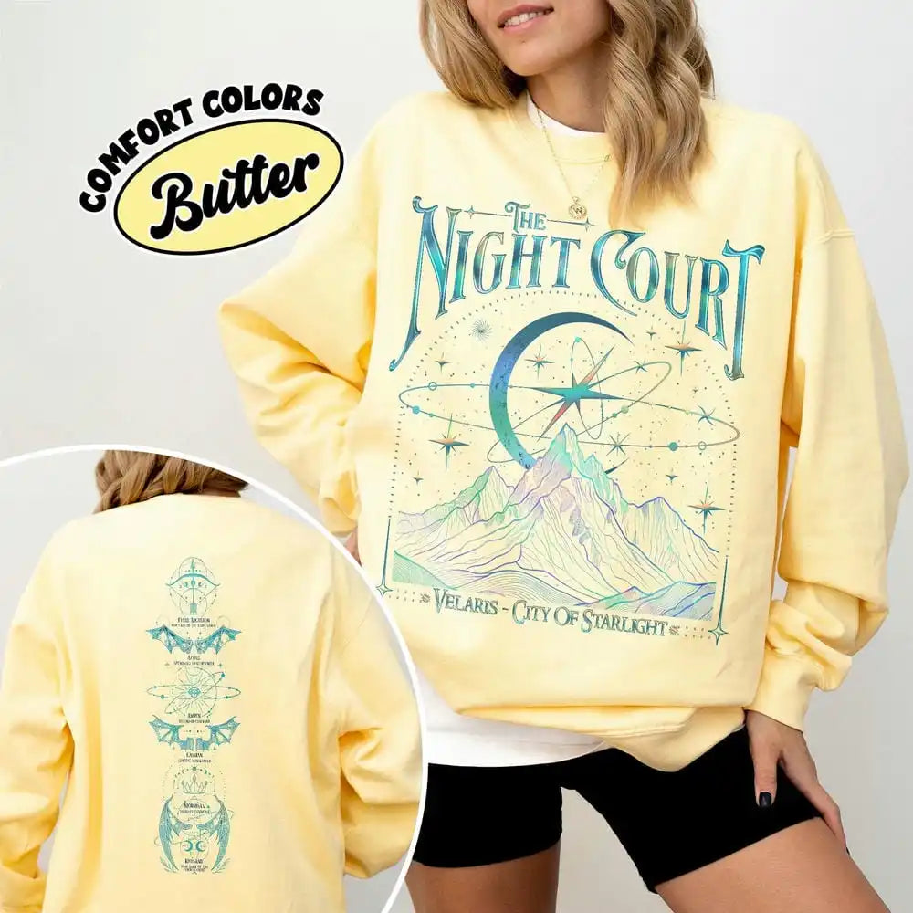 Retro Velaris Acotar The Night Court Two-Sided Crewneck Comfort Fleece Sweatshirt Velaris The Night Court Sweater Y2K Streetwear