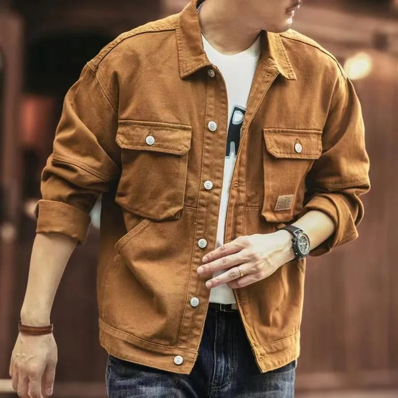 American Style Heavyweight Retro Workwear Jacket Men's Spring Autumn New Trend Loose Hardman Hunting Denim Coat Casual Fashion