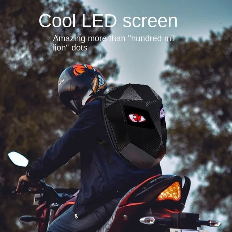 LED Motorcycle Rider Backpack Eyes Glow pattern carbon fiber texture helmet locomotive backpack school bag Moto Laptop backpack