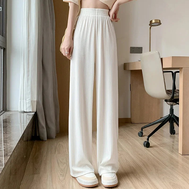 Thin Summer Wide-leg Pants Ice Filament Permeability Women Spring  Women Elastic Waist Stright Long Pants