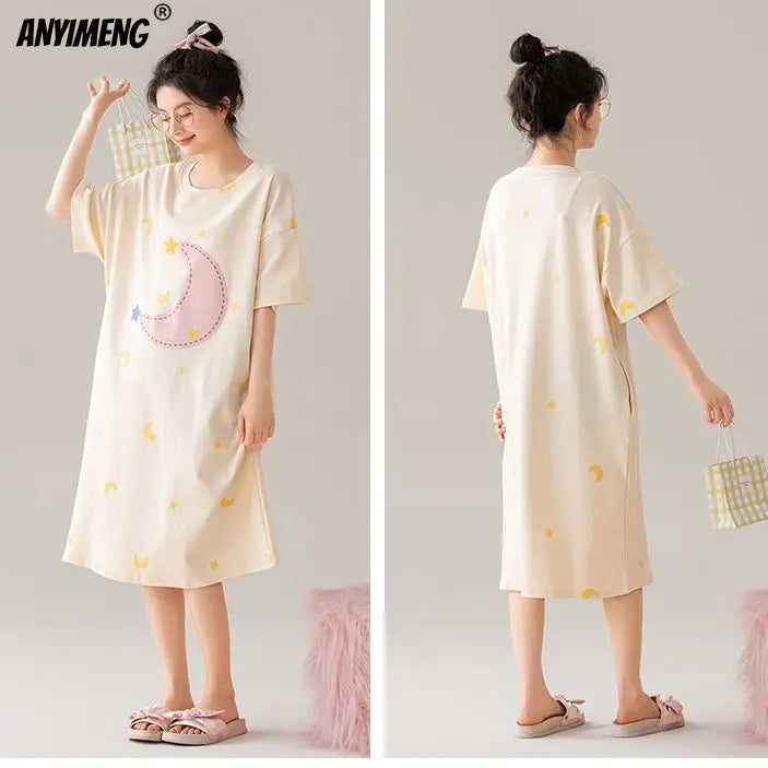 100% COTTON! M-4XL Plus Size Summer Women Nightgown Brand New Anti-bacterial HQ Nightdress Short Sleeves Sleepshirt Casual Dress