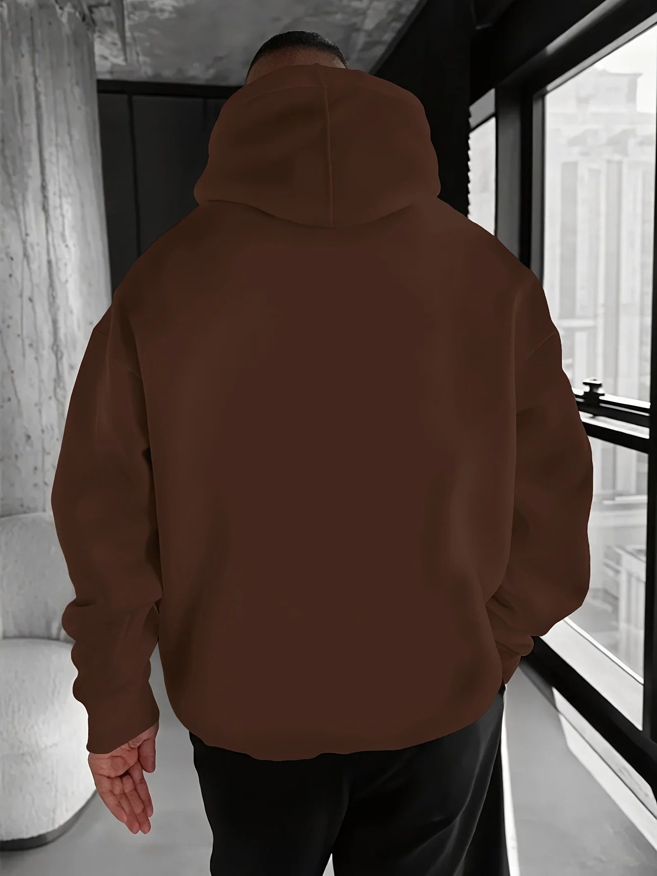 Men's top men's long sleeved round neck loose plus size autumn and winter hooded sweatshirt T-shirt top BAZAARHUBO