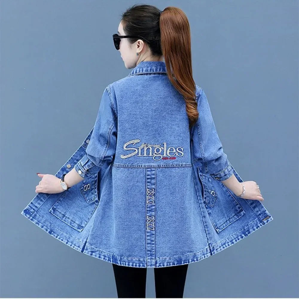 Plain Female Jeans Coats Korean Women's Denim Jackets Long Trench Designer in Promotion 2025 Trend Deals Chic and Elegant New