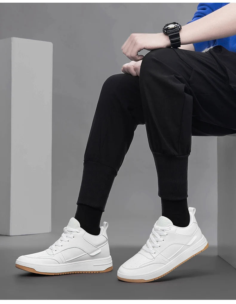 Men Genuine Leather Casual Shoes Men Sneakers Men Skateboard Shoes Comfortable Platform Male Footwear Height Increase Insole 6-8