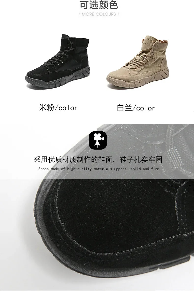 Men Combat Boots Summer Breathable Comfortable Canvas Men Ankle Boots Casual Lightweight Outdoor Jogging Platform Mesh Men Boots