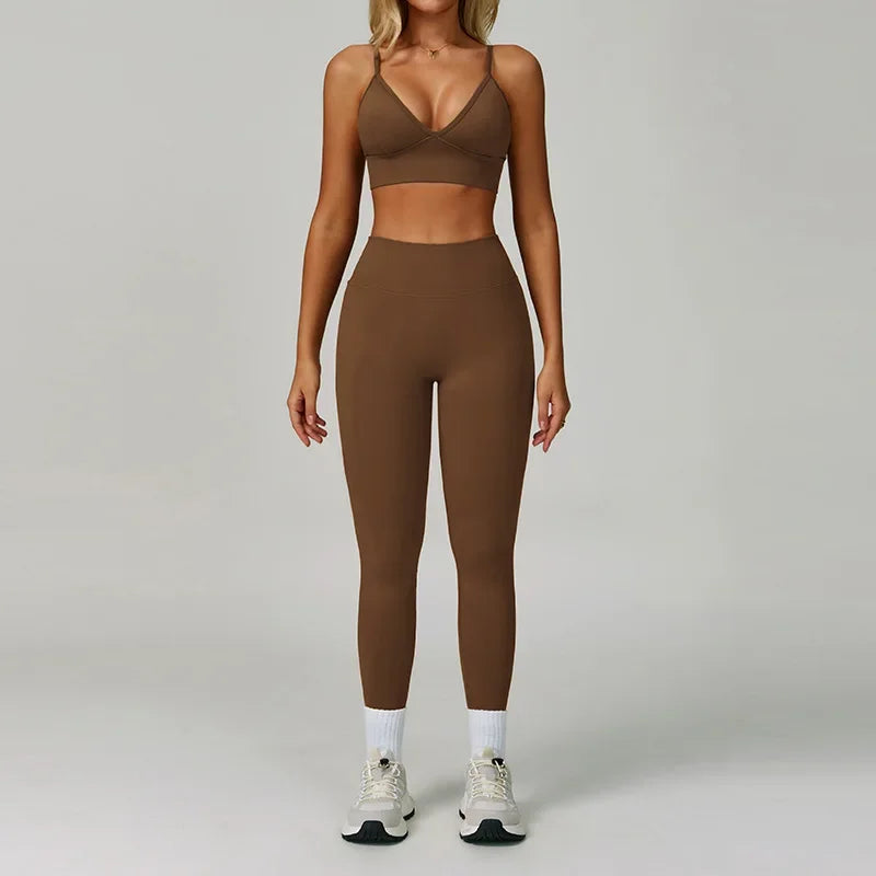 Yoga Set 2PCS Gym Clothes Women Tracksuit Workout Outfits Fitness Set Sportswear High Waist Leggings Sports Bra Athletic Wear