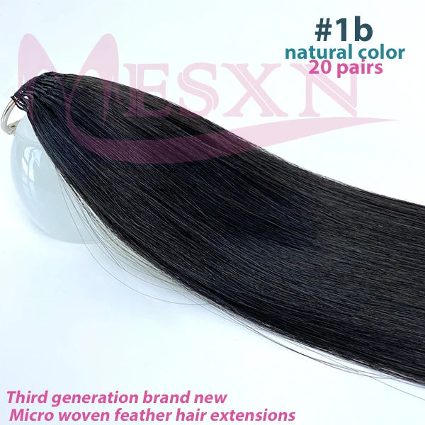 MESXN Double line New Feather hair extensions 100% Human Hair Real Natural Hair Comfortable and Invisible Brown Blonde 613