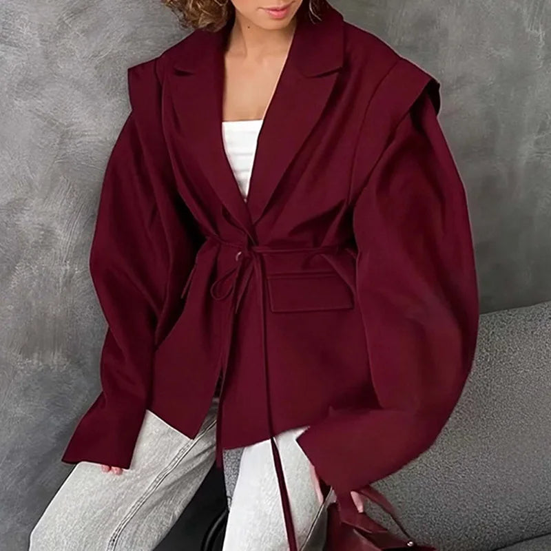 Women's Suit Dress 2025 Spring Autumn High End Blazer Elegant Office Style Waist Tied With Shoulder Pads Fitted Outerwear