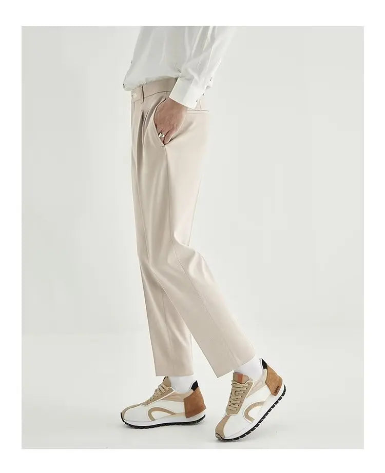 Spring and Summer Draped Trousers for Men's Cropped Trousers Straight Loose Men's Light Business Draped Casual Pants