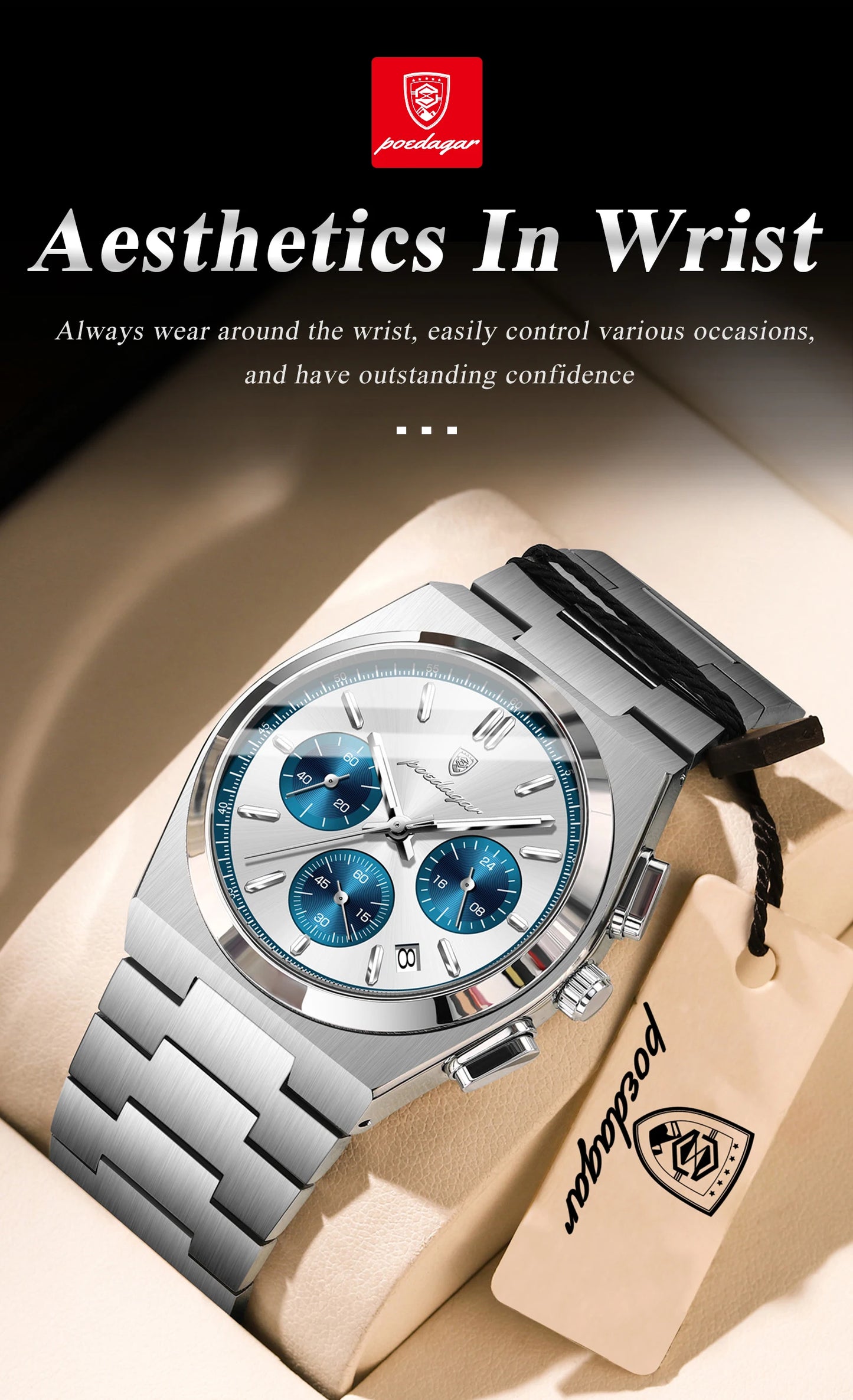 POEDAGAR Top Business Man Quartz Watch Waterproof Luminous Date Chronograph Stylish Watches For Men Stainless Steel Men's Watch