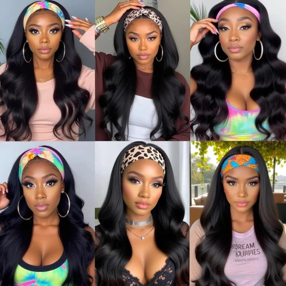 Headband Wig Human Hair Body Wave None Lace Front Wig Human Hair Machine Made Wigs Glueless Wavy Virgin Hair Headband Half Wigs