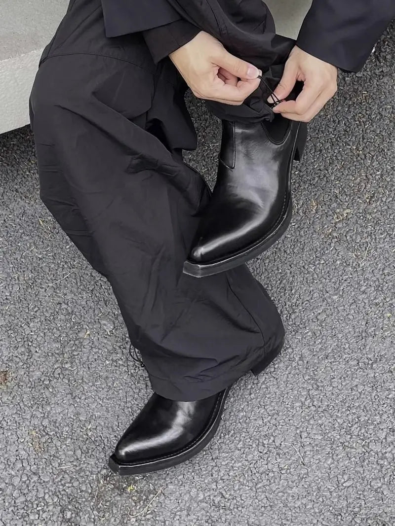 2025 High-top Men's heightened thick-soled pointed-toed Chelsea British casual trendy high-heeled wizard boots
