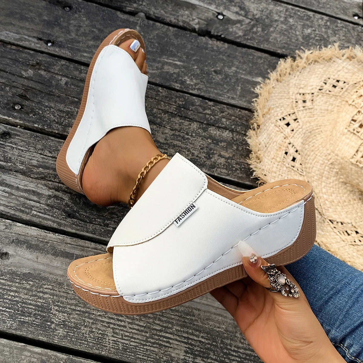 Minimalist Summer Women Sandals Fashion Thick Sole Wedge Heel Platform Slides Slip on Sandals Woman Slippers Female Footwear