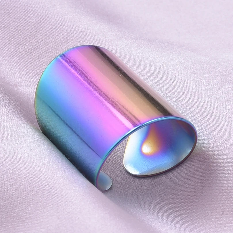 1/2/3pcs Mix Color Chunky Wide Ring Open Stainless Steel Rings For Women Men Accessories Irregular Surface Kpop Fashion Jewelry