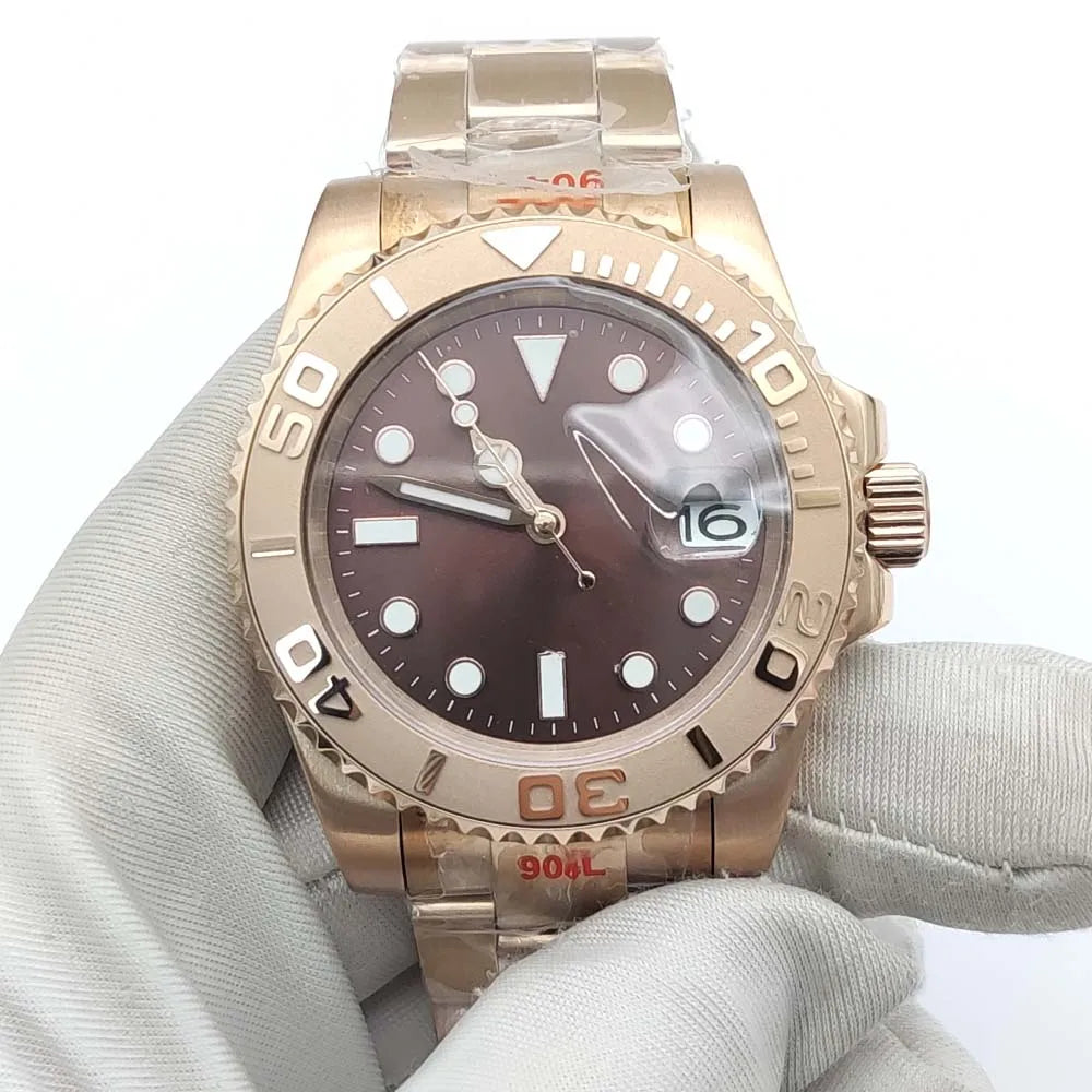 40mm Luxury Rose Gold Men's Watch Sapphire Perspective Back Automatic Watch Mechanical Gold Watch NH35 Stainless Steel Sport