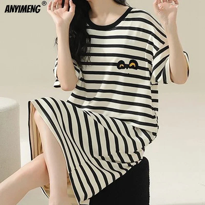 100% COTTON! M-4XL Plus Size Summer Women Nightgown Brand New Anti-bacterial HQ Nightdress Short Sleeves Sleepshirt Casual Dress