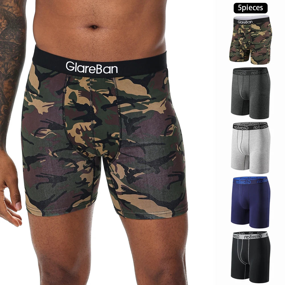 5pcs Set Mid-Long Cotton Brand Boxer Shorts for Men Underwear Breathable Male Underpants Briefs Boxershorts Slips Soft Panties