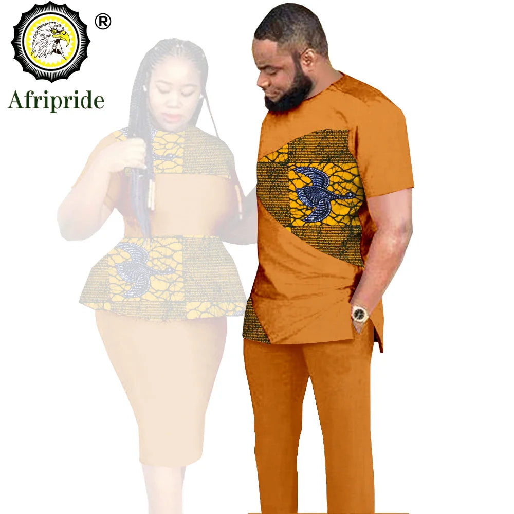 African Couples Clothing Outfits Men and Women Wear Wedding Party Ankara Wax Print Fashion AFRIPRIDE S20C010