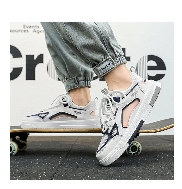 Breathable Men's Vulcanized Shoes Lace-ups Outdoor Running Shoes Comfortable Mens Sandals Mesh Casual Sneakers Summer New Tenis