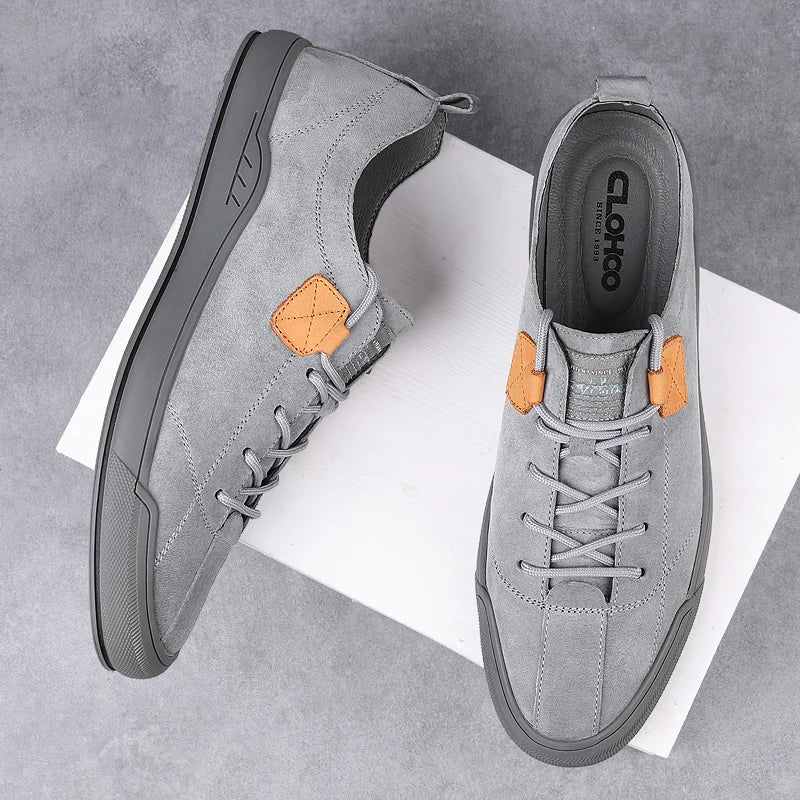 New Soft-Soled Mens Vulcanized Shoes Suede Leather Men Sneakers Fashion Lace-up Solid Shoes Rubber Flats Spring Man Casual Shoes