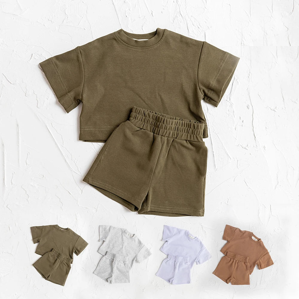 Toddler Baby Boys Clothes Fashion Summer Outfit Sets Short Sleeve Solid Color Tops  Shorts 2PCS Casual Kids Clothes  Suit