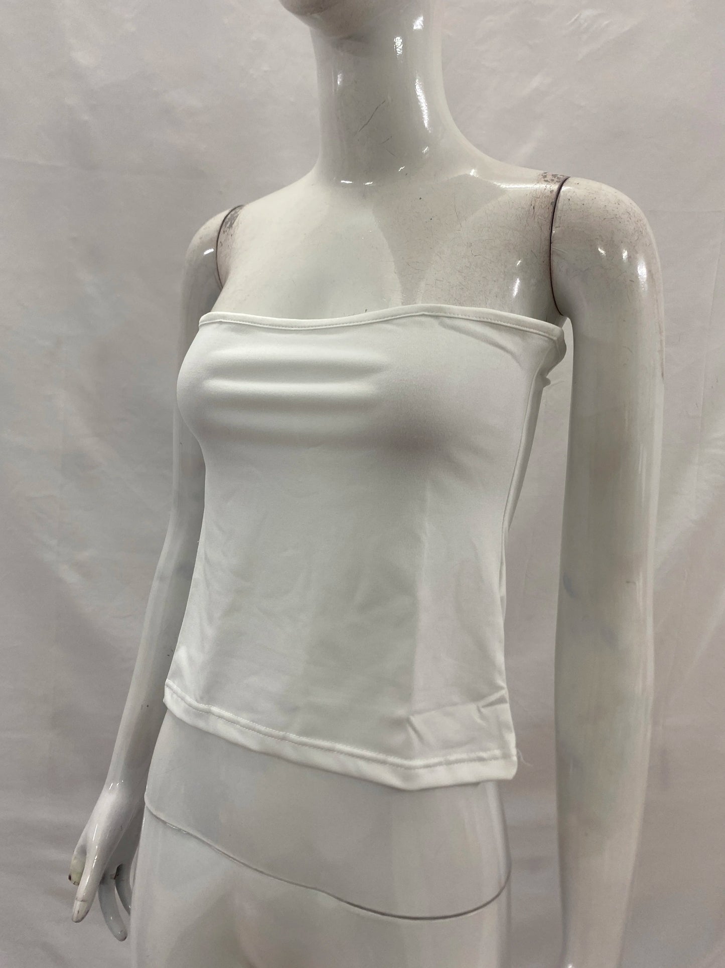 European and American summer fashion sexy exposed navel short style strapless shoulder solid color top women's clothing