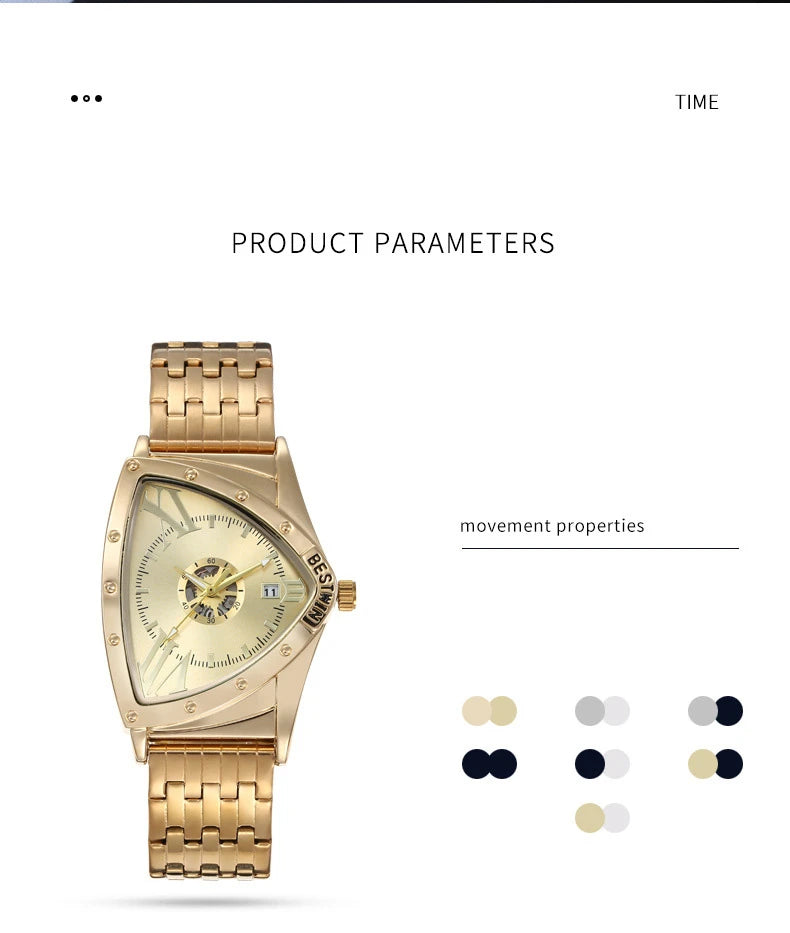 Golden Triangle Men Quartz Watch Unique Design Luxury Watches For Male Clock Sports Waterproof Men Wrist Watches Stainless Steel