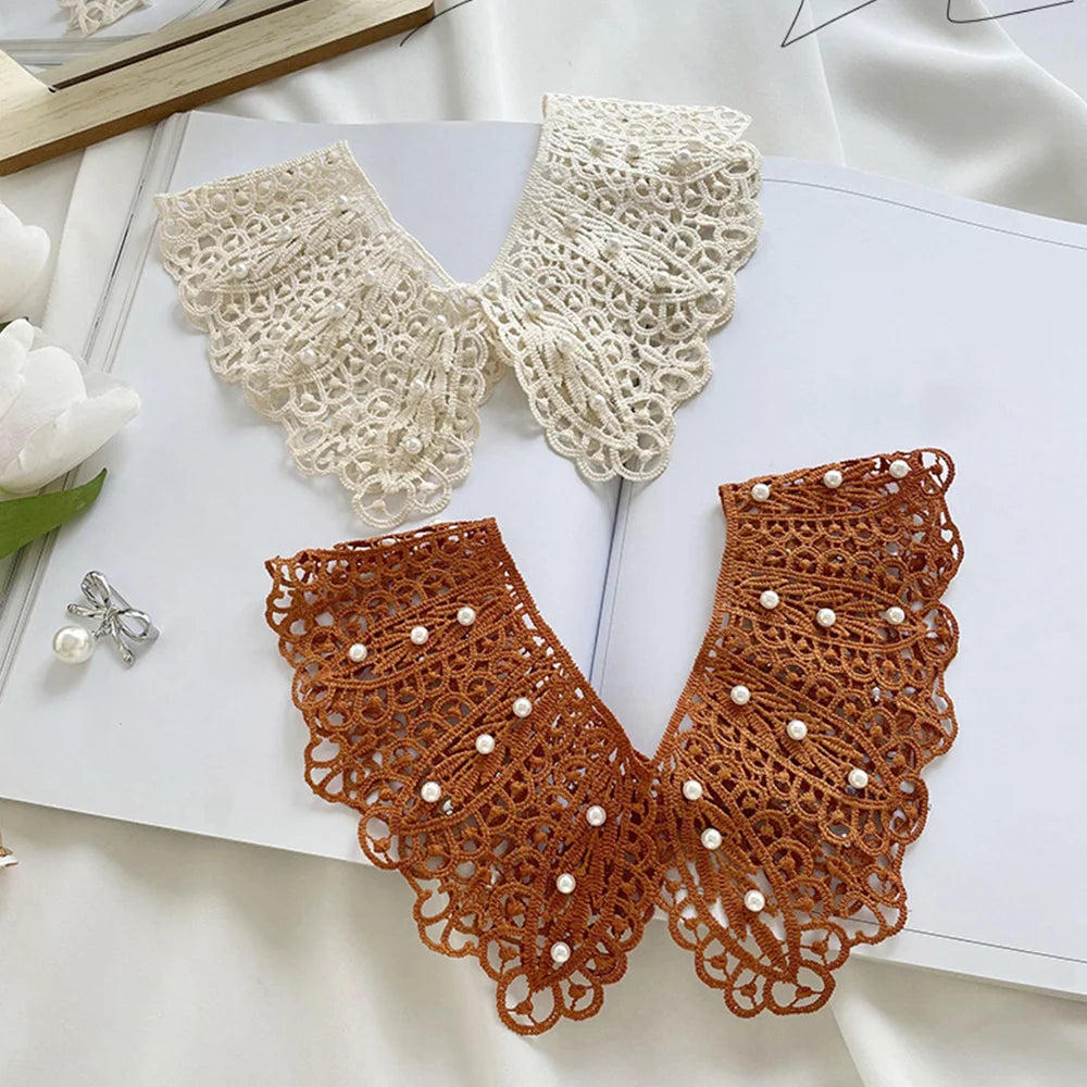 Pearl Hollow Fake Collar Ladies Embroidered False Collar Shawl Wrap Removable Neck Ties Shawl Detachable Shirt Clothes Accessory BAZAARHUBO