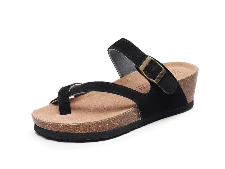 New Summer Women Wedge Beach Slipper Shoe Casual Cork Med Heel Outdoor Clogs Flip Flops Footwear
