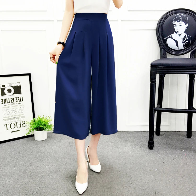 High Waist Wide Leg Pants Skirt Pants Chiffon Cotton Linen Seven Eighteen Length Trendy Women's Casual Trousers Commute Style