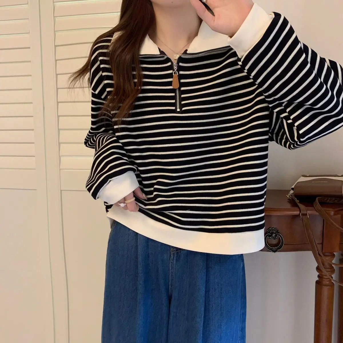 Women Striped Half Zip Sweatshirt Long Sleeve Collared Pullover Casual Fit  Fashion Oversized Streetwear Tops 2026 Tendencias BAZAARHUBO