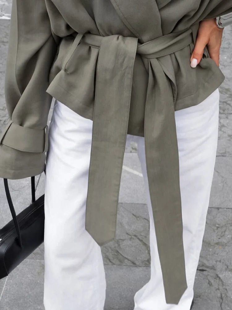 Lace Up Jacket For Women Casual Long Sleeve Turn Down Collar Autumn Outerwear