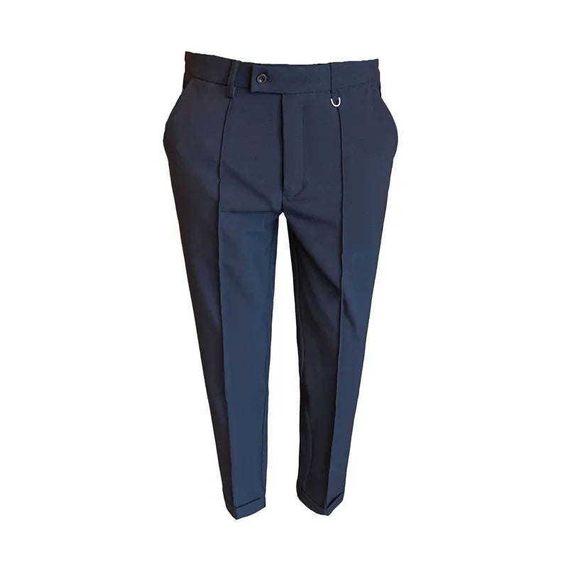 Men's business casual trousers, daily formal work pants, 2024 new high quality, plain color versatile ankle-length trousers.