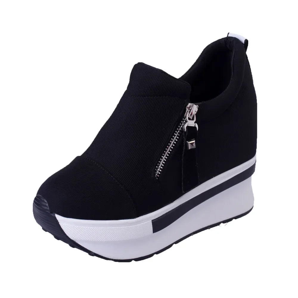 Women Wedges Ankle Boots Platform Thick Bottom Shoes Slip on Zipper Fashion Casual Female Sneakers Shoes Zapatos De Mujer