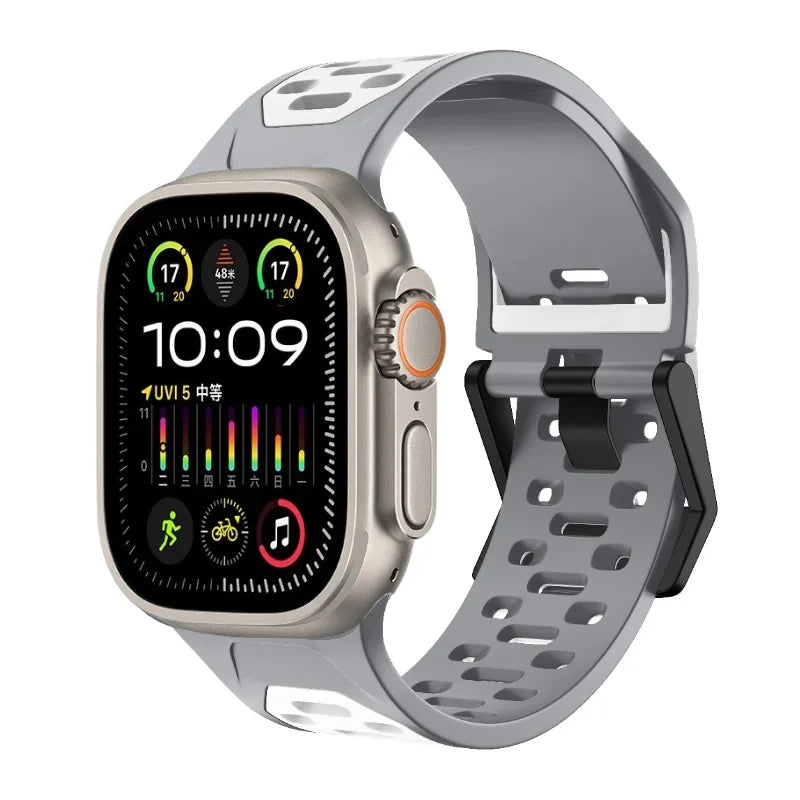 Silicone Strap For Apple Watch Ultra 3 2 1 49mm 11 10 46mm 9 8 7 45mm Breathable two-color Bracelet for iWatch 6 5 4 3 SE 44mm