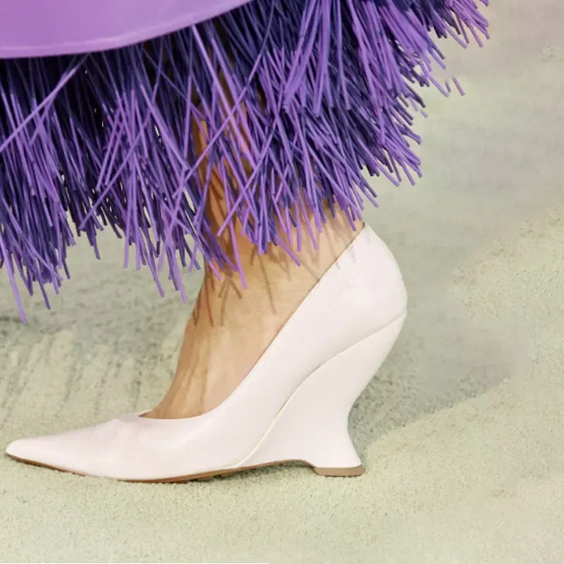 Summer 2024 New High Heels Thick Sole Thick Heel Lacquer Leather Shallow Mouth Pointed Fashion Sexy Women's Oversized Shoes