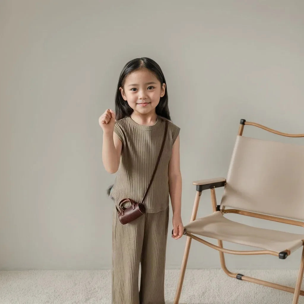1pcs Summer Children's Clothing Sets Girls Kids Toddler Clothes Solid Color T-shirt Tank Top +Length Pants  Baby Girl Clothes