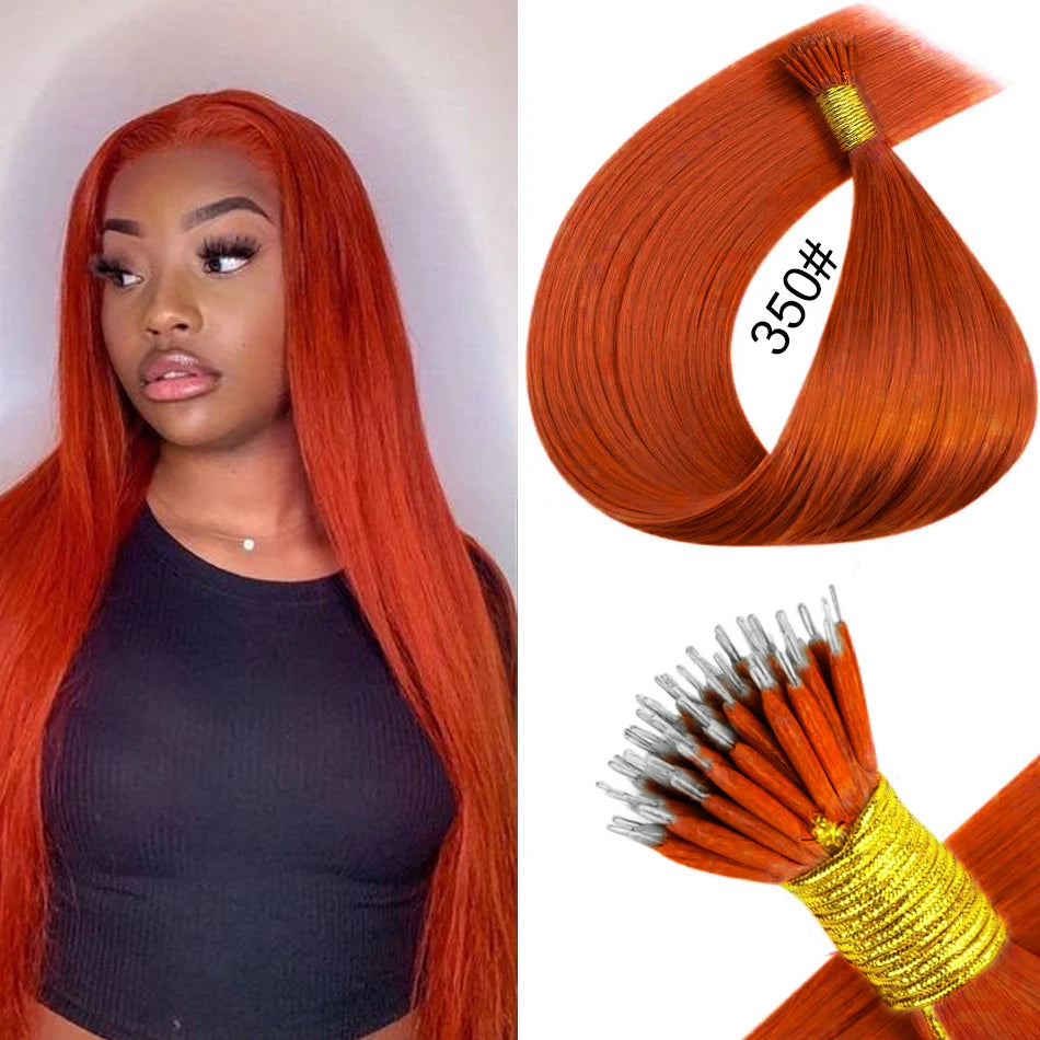 nano rings hair extension real human hair Invisible Mini Silicone Beads Black Brown Blonde Microlink 100% human Hair Extensions
