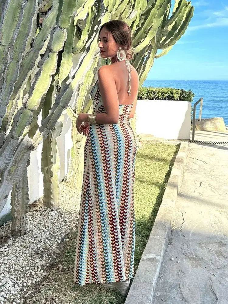 Ladies Deep V Neck Sleeveless Backless Halter Maxi Dress For Party Beach