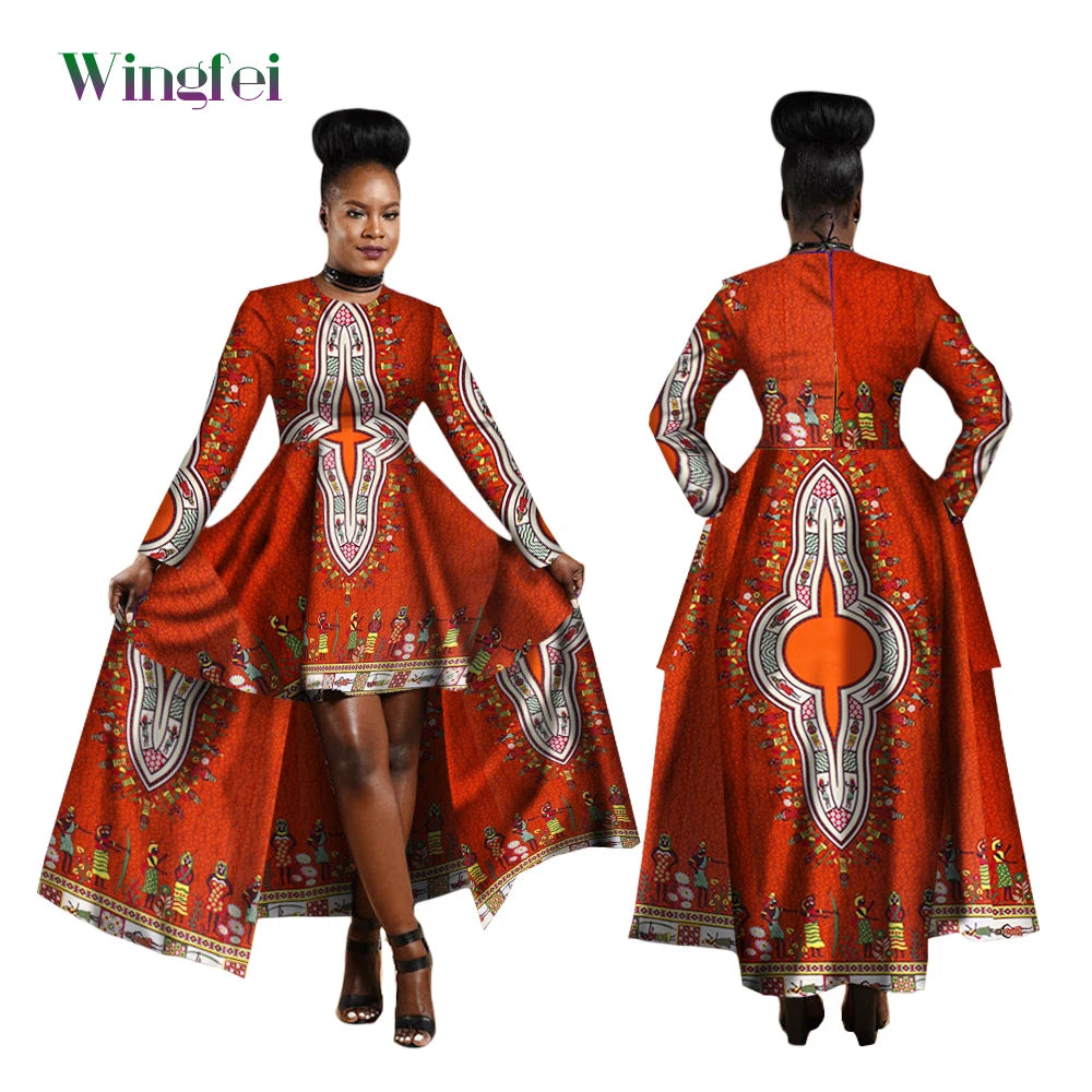 African Dresses for Women Dashiki Kente Style Print Dress Cotton Wax Print Sexy Maxi Long Dress for Ladies Africa Clothes WY1268